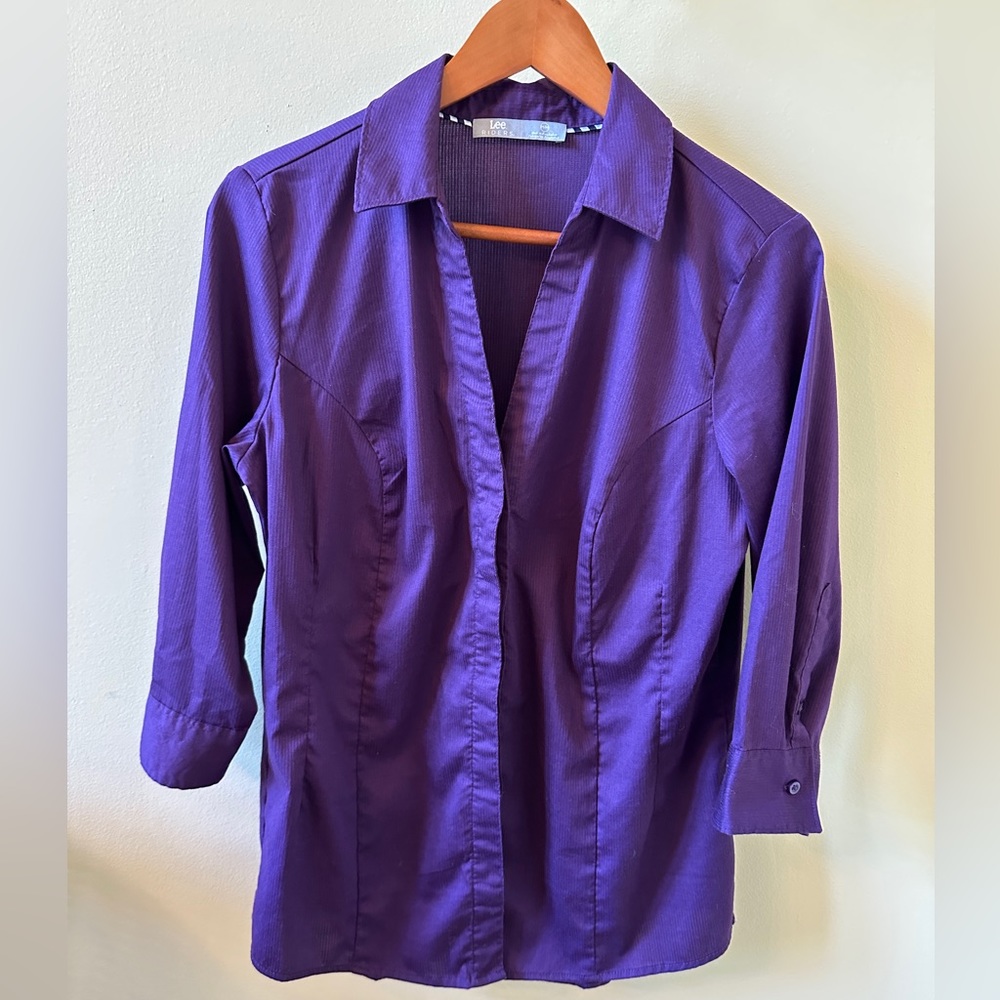 Lee riders dark purple button down blouse with textured material size M